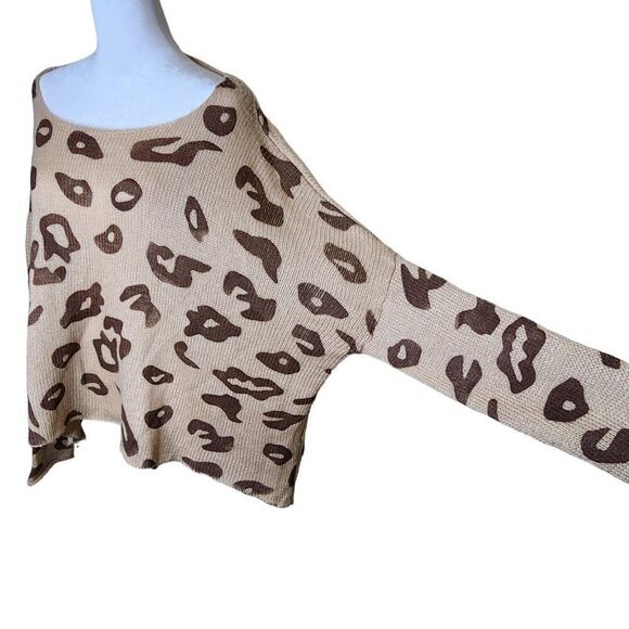 Wooden Ships Long Sleeve Off Shoulder Cheetah Sweater Womens Size M / L Brown - Picture 2 of 7